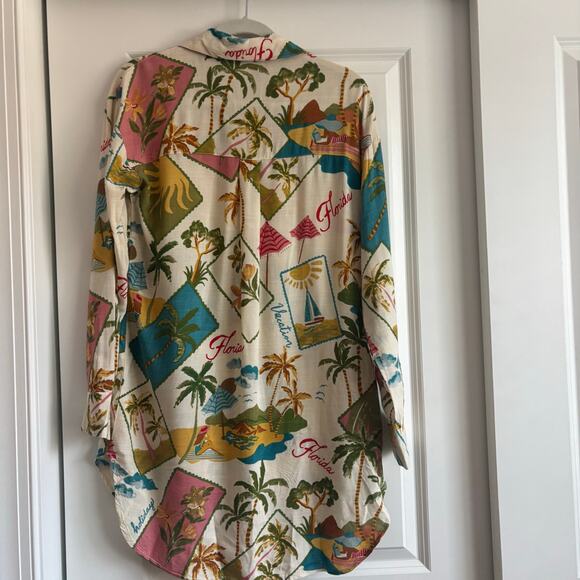NWT Oversized Resort Wear Novelty Print Tunic Shirt Dress Cover Up S Florida - Picture 4 of 14